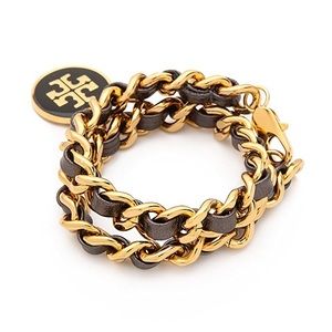 Tory Burch Metallic Leather and chain bracelet